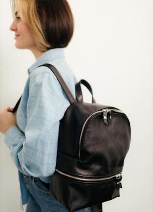Женский кожаный рюкзак bagster, стильный черный рюкзак из кожи, городской рюкзак.3 фото