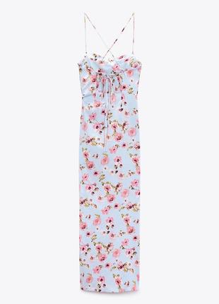 Льняное платье zara, платье в бельевом стиле из смесового льна, printed linen blend corset style dress zara5 фото