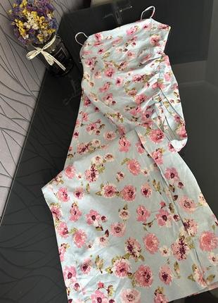 Льняное платье zara, платье в бельевом стиле из смесового льна, printed linen blend corset style dress zara7 фото