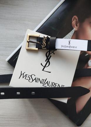 Модний вузький шкіряний ремінь в стилі yves saint laurent пряжка бронза2 фото