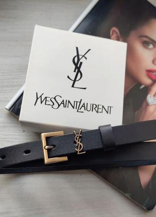 Модний вузький шкіряний ремінь в стилі yves saint laurent пряжка бронза1 фото