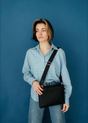 Сумка twins в черной коже флотар, кожаная кросбоди