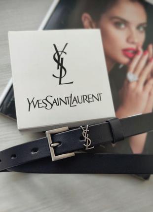 Стильний вузький шкіряний ремінь в стилі yves saint laurent пряжка хром