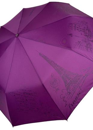 Жіноча складна парасоля напівавтомат на 9 спиць з тисненим принтом парижа від frei regen, фіолетовий, fr 03023-2