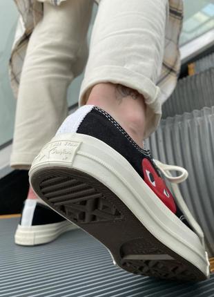 Женские низкие кеды converse x comme des garçons play low / демисезонная женская обувь на весну и осень конверсы черные2 фото