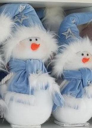 Інтер'єрна фігурка новорічна сніговик у голубом калпаке 40 см2 фото