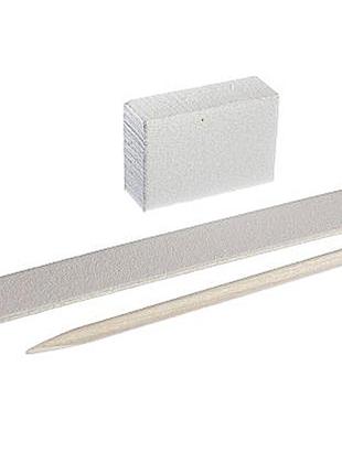 Одноразовый набор для маникюра kodi, белый (пилочка 100/100, баф 100/100, апельсиновая палочка)1 фото