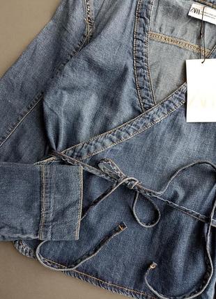 Женская рубашка на запах denim джинсовая5 фото