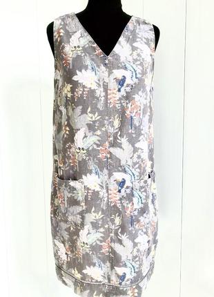 Лляне плаття сарафан з кишенями в квітковий принт next1 фото