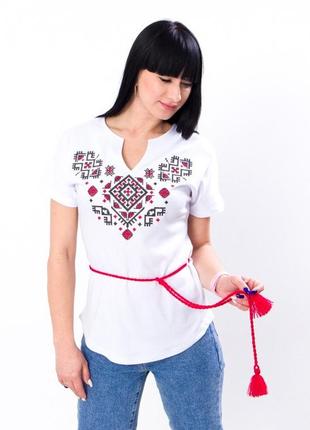 Вышиванка женская белая , біла жіноча вишиванка, вишита трикотажна сорочка, футболка з вишивкою1 фото