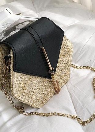 Женская мини сумочка клатч плетеная соломенная маленькая сумка шестигранная3 фото