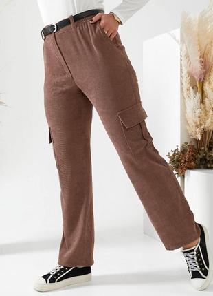 Жіночі весняні штани-карго з мікровельвету на х/б основі з фіксаторами розміри 46-56