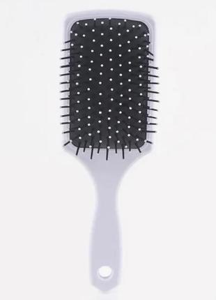 Массажная расческа для волос большая прямоугольная "summer", белая в мелкий горошек с кактусом2 фото