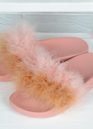 Шльопанці жіночі з лебединим пухом lili рожеві беж