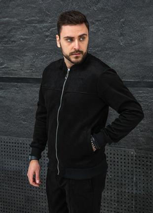 Чоловічий бомбер замшевий чорного кольору, куртка кофта курточка3 фото