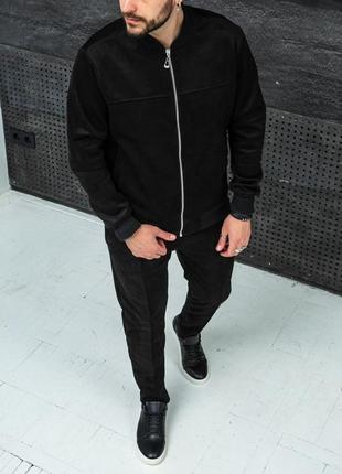 Чоловічий бомбер замшевий чорного кольору, куртка кофта курточка2 фото