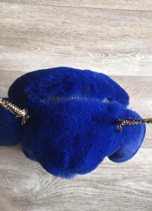 Детская сумка рюкзак меховой заяц синий2 фото
