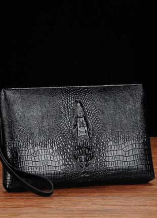 Стильная мужская барсетка клатч с крокодилом для документов, мужской клатч сумка на руку для мужчины черный