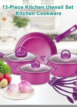 Набор кастрюль и сковородок с антипригарным покрытием на 13 предметов cookware set5 фото