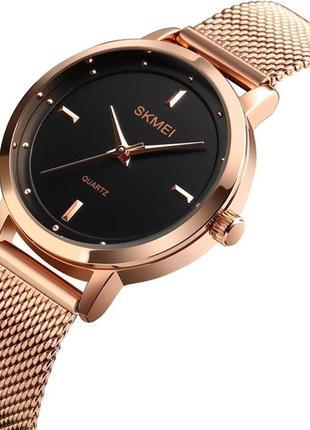 Женские классические наручные часы с металлическим браслетом skmei 1528rg розовое золото10 фото
