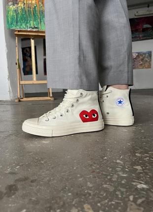 Мужские высокие кеды конверс converse x comme des garçons play milk/white / мужская демисезонная обувь на весну и осень