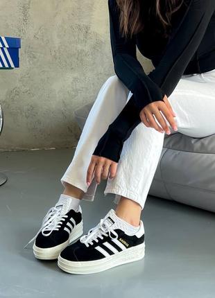 Adidas gazelle bold black/white4 фото