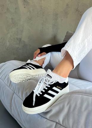 Adidas gazelle bold black/white9 фото