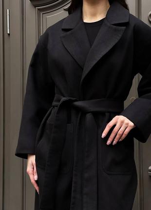 Весняне пальто оверсайз 50% вовни у складі, жіноче пальто на весну з поясом та кишенями5 фото