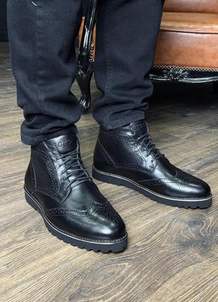 Мужская черная кожаная теплая обувь niagara_brand 12832 фото