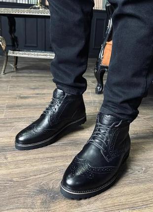 Мужская черная кожаная теплая обувь niagara_brand 12831 фото