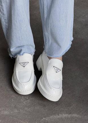 Prada white brushed  leather loafers, лофери, лоферы4 фото