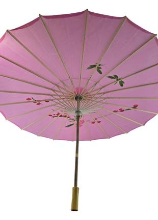 Зонтик из бамбука и шелка розовый ( 55х 82 см)4 фото