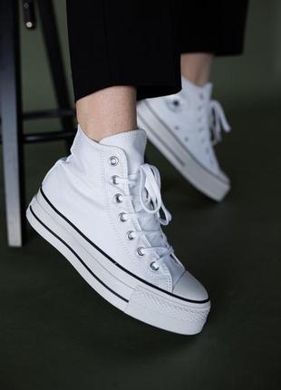 Женские высокие кеды на высокой подошве конверси converse leftwhite / женская демисезонная обувь на весну, лето и осень конверсы белые4 фото