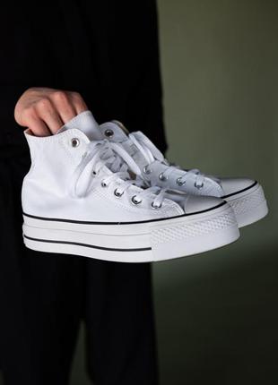 Женские высокие кеды на высокой подошве конверси converse leftwhite / женская демисезонная обувь на весну, лето и осень конверсы белые9 фото