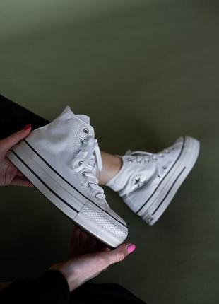 Жіночі високі кеди на високій підошві конверс converse leftwhite / жіноче демісезонне взуття на весну, літо та осінь конверси білі10 фото