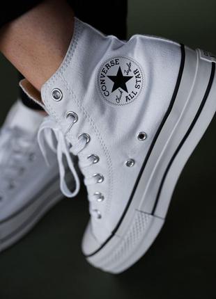 Жіночі високі кеди на високій підошві конверс converse leftwhite / жіноче демісезонне взуття на весну, літо та осінь конверси білі8 фото