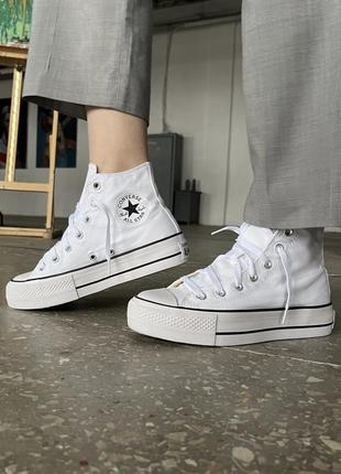 Жіночі високі кеди на високій підошві конверс converse leftwhite / жіноче демісезонне взуття на весну, літо та осінь конверси білі