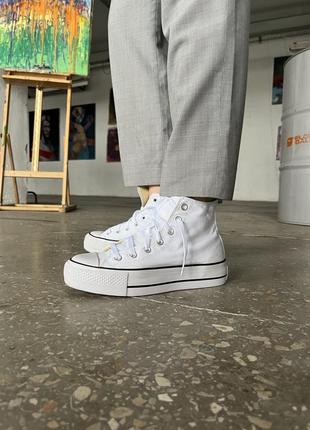 Жіночі високі кеди на високій підошві конверс converse leftwhite / жіноче демісезонне взуття на весну, літо та осінь конверси білі2 фото