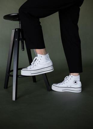 Чоловічі високі кеди на високій підошві конверс converse leftwhite / чоловіче демісезонне взуття на весну, літо та осінь конверси білі9 фото