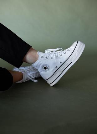 Чоловічі високі кеди на високій підошві конверс converse leftwhite / чоловіче демісезонне взуття на весну, літо та осінь конверси білі3 фото