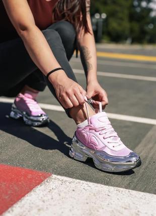 Женские кроссовки adidas x raf simons ozweego clear pink silver metallic5 фото