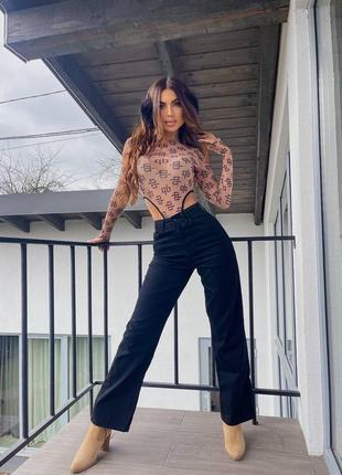 Жіночі чорні джинси труби на високій посадці