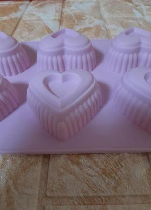 Силіконова форма для випікання кекс сердечка 6 в 1.7 фото
