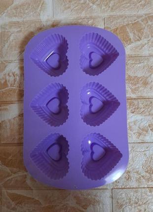 Силіконова форма для випікання кекс сердечка 6 в 1.3 фото