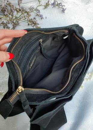 Клатч сумка с бантом натуральная кожа замш на змейке черный7 фото