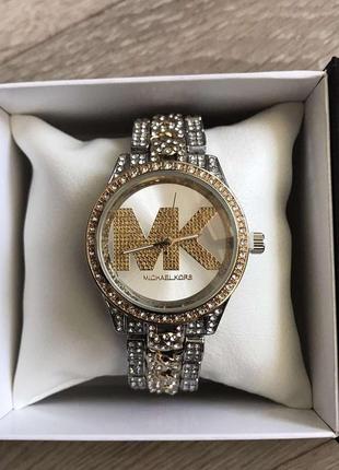 Женские часы michael kors качественные  в коробочке наручные часы с камнями золотистые серебристые