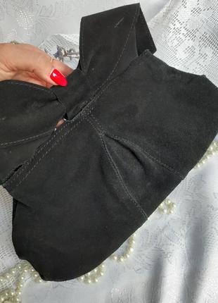 Клатч сумка с бантом натуральная кожа замш на змейке черный10 фото