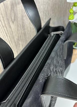 Женская замшевая сумка рептилия черная, сумочка из натуральной замши с тиснением в стиле рептилии крокодил9 фото