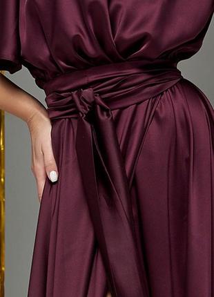 Атласное шелковое платье на запах винный2 фото