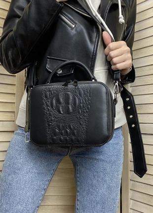 Жіноча міні сумочка клатч під рептилію чорна, маленька сумка через плече еко шкіра2 фото